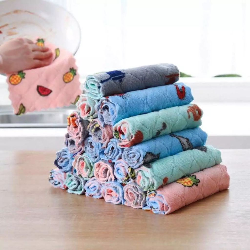 Khăn lau bếp đa năng 2 mặt họa tiết vải cotton dày siêu thấm nước siêu mềm hình vuông 25x25-ảnh thật