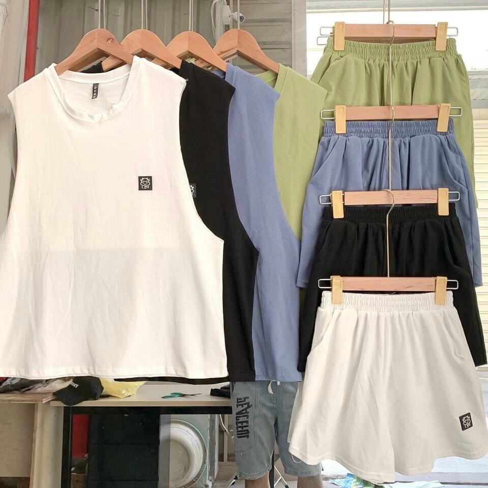 Set Sát Nách tanktop kèm bra liền chất cotton 100% icon Con Bò Rere.Store Bộ quần áo ba lỗ form rộng, kiểu cách cá tính