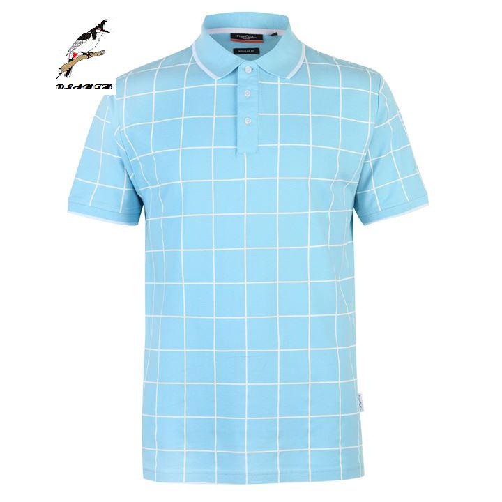Áo thun ngắn tay Pierre Cardin Checked Polo Shirt Mens Blue