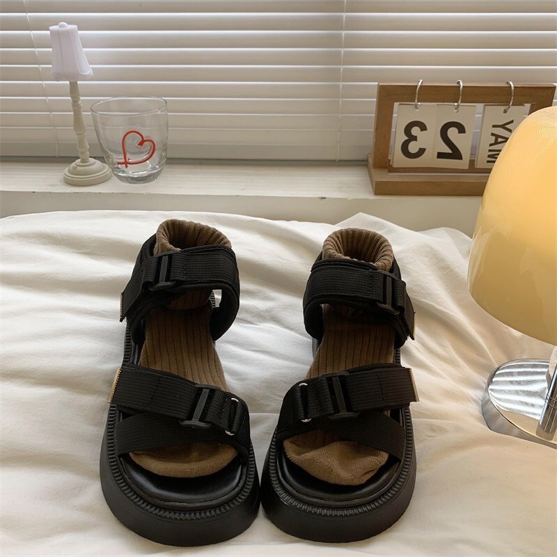Dép Sandal Nữ Ulzzang LOẠI 1 - Giày Sandal Nữ Đi Học Đế Cao Quai Ngang Đan Chéo Mang Áo Dài Cá Tính