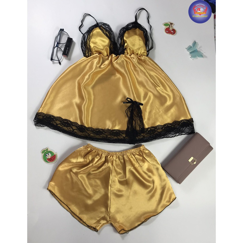 Set đồ ngủ sexy 2 dây vại lụa phi bóng mềm mịm không xù long, không bay màu.