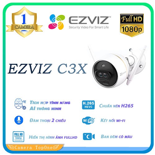 Camera EZVIZ C3X CS-CV310 2.0 Megapixel, ghi hình màu ban đêm, tích hợp AI,  đèn và còi báo động - HÀNG CHÍNH HÃNG