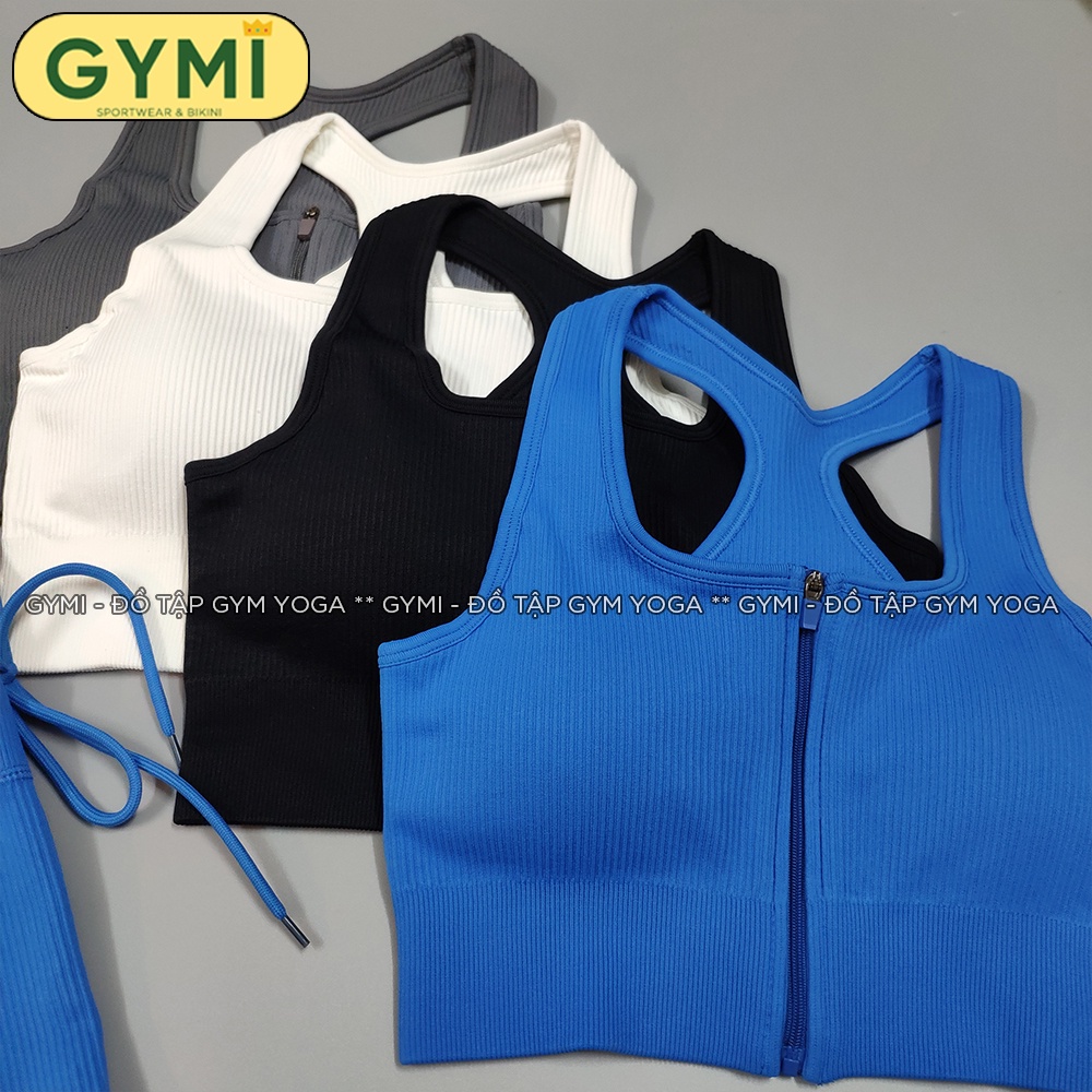 Set bộ đồ tập gym yoga nữ GYMI SET28 dáng Botee Flex gồm áo bra khoá kéo trước và quần legging chất dệt thun tăm