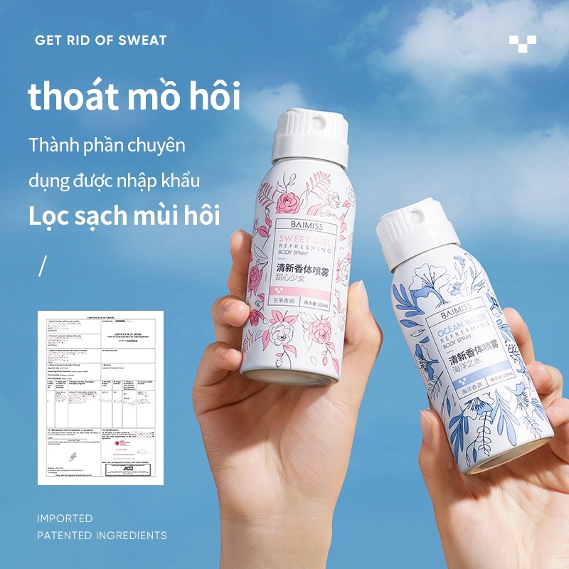 Xịt khử mùi BAIMISS ngăn mùi mồ hôi hương thơm bền lâu 100ml