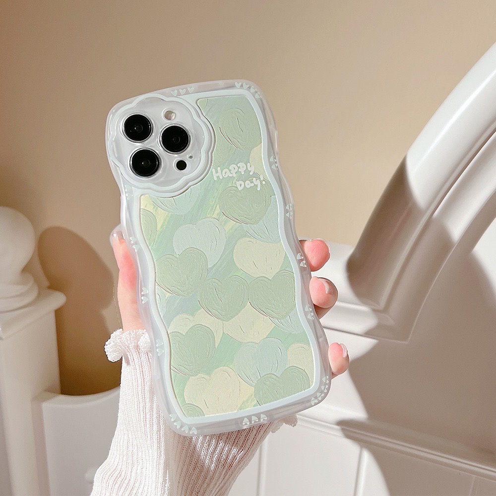 Ốp lưng cho iphone - Ốp tim xanh in dập nổi, viền sóng trend, bảo vệ camera