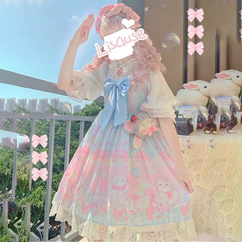 [Order] Váy đầm 2 dây Công chúa Lolita màu pastel hồng - xanh loại đẹp.