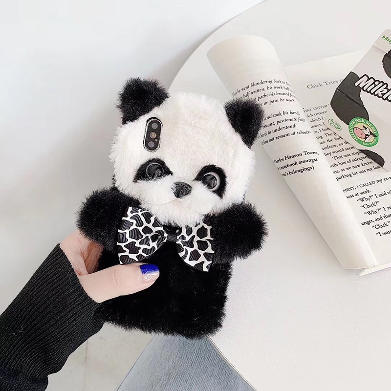 Ốp điện thoại họa tiết gấu Panda nhung lông dành cho iPhone 6 6s 7 8 Plus XS Max 11 Pro max X XR
