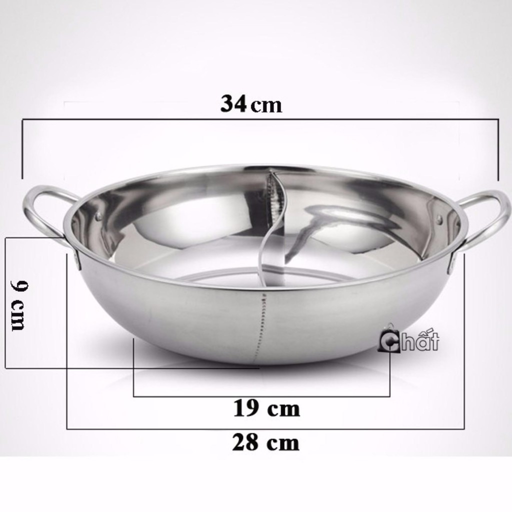 Nồi Lẩu 2 Ngăn INOX 304 Dùng Cho Mọi Loại Bếp