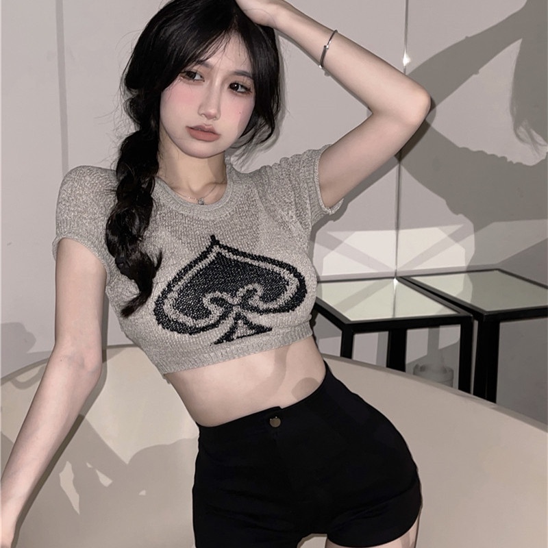 Áo Croptop Dệt Kim Tay Ngắn Thời Trang Mùa Hè Cho Phái Nữ