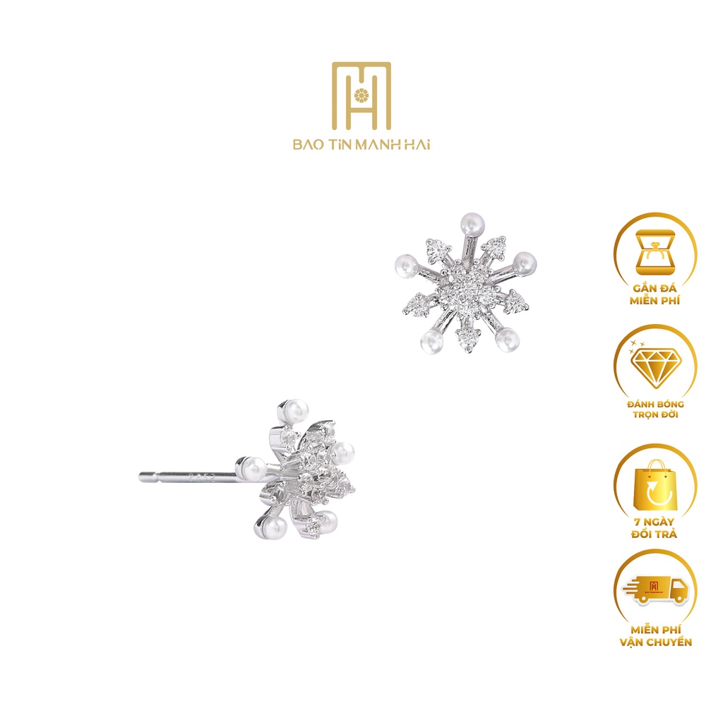 Bông tai Bạc 925 Ý xi kiểu nụ hình hoa đính ngọc gắn đá cao cấp phong cách Hàn Quốc BTB13 Bảo Tín Mạnh Hải