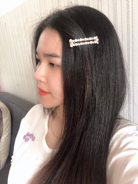 [New]Kẹp mỏ vịt đính hạt trai + hạt đá mạ vàng hottrend