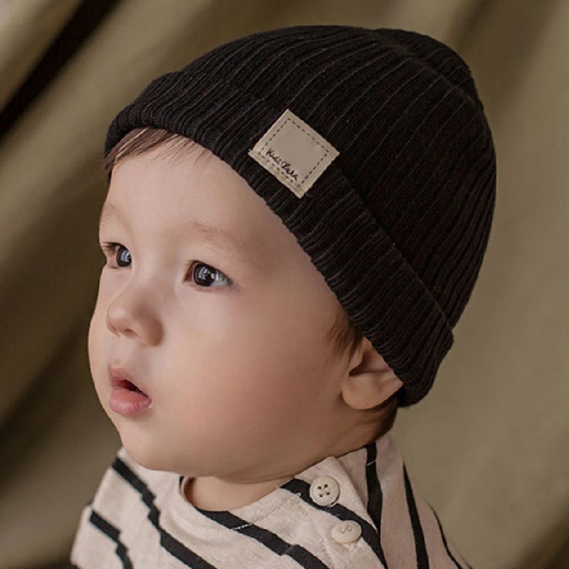 Mũ beanie dệt kim màu trơn mềm mại giữ ấm thời trang thu đông dành cho bé
