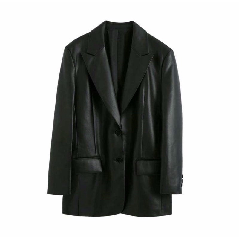 Blazer giả da đen (Black Leather Blazer) [Order Taobao]