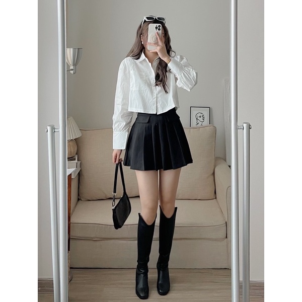 Áo sơ mi Croptop dài tay Ulzzang Hàn Quốc 2022