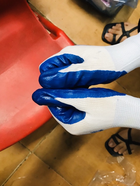 Combo 10 đôi găng tay bảo hộ lao động, găng tay cao su phủ sơn xanh (găng tay 888)