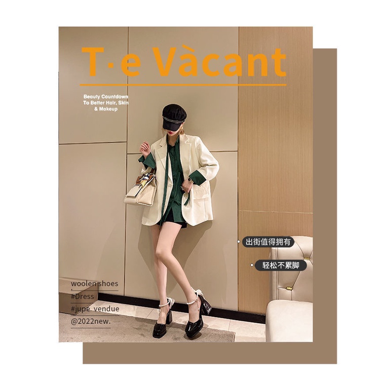 Giày Cao Gót Mary Jane Đế Dày Đính Nơ Ngọc Trai Thời Trang Mùa Xuân 2022