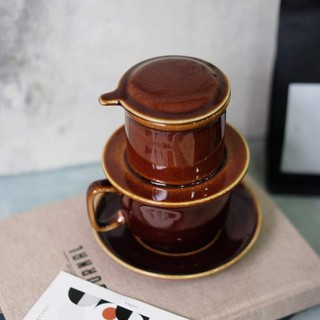 Bộ phin gốm pha cà phê màu nâu