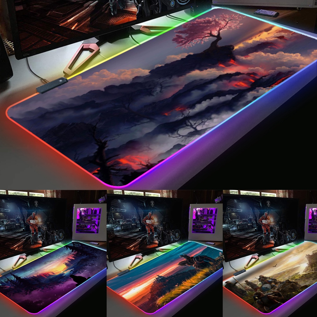 Lót Chuột, Pad Chuột LED RGB Custom PHONG CẢNH THIÊN NHIÊN Size 80x30/ 90x40cm