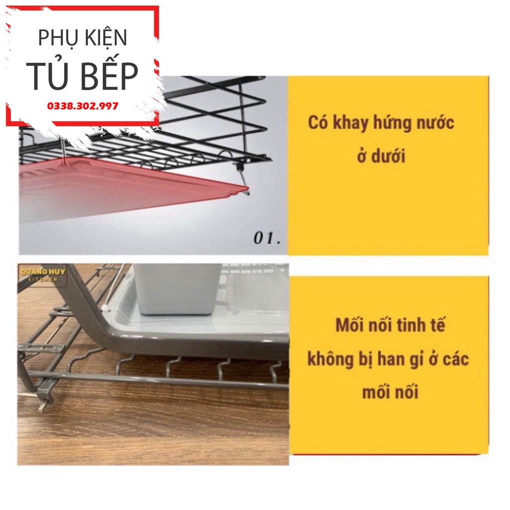 Kệ chén bát tủ bếp dưới inox xám Titan 2023 sơn Nano 2k bảo hành 10 năm không han gỉ nhập khẩu Grob