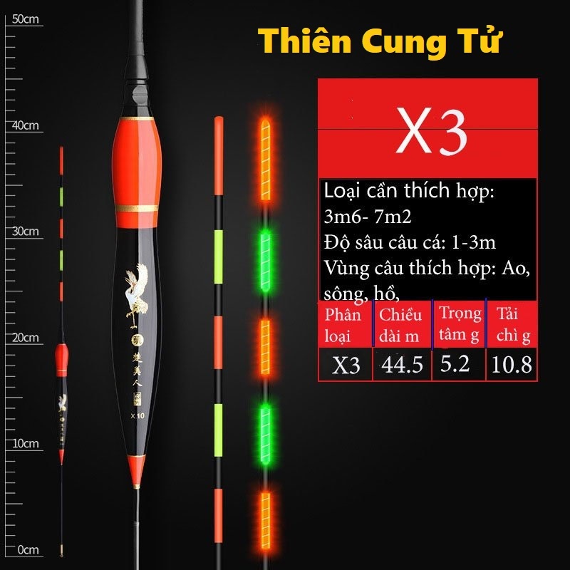 Phao Câu Cá Săn Hàng Đêm Thiên Cung Tử [ Tặng Kèm Pin ] Chất Liệu Carbon Tăm To Chống Mỏi Mắt - Sanami fishing