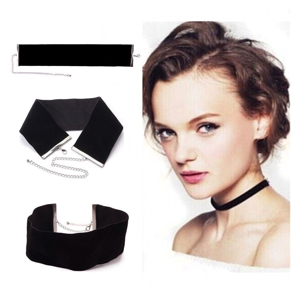 Vòng Cổ Choker Vải Nhung Màu Đen Phong Cách Gothic Cổ Điển Thời Trang Cho Nữ