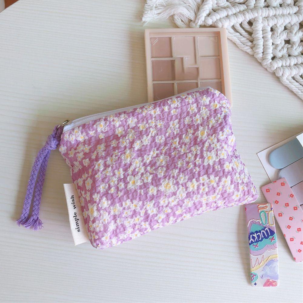 Túi Đựng Đồ Trang Điểm Mini Bằng Vải Cotton In Họa Tiết Hoa Có Khóa Kéo