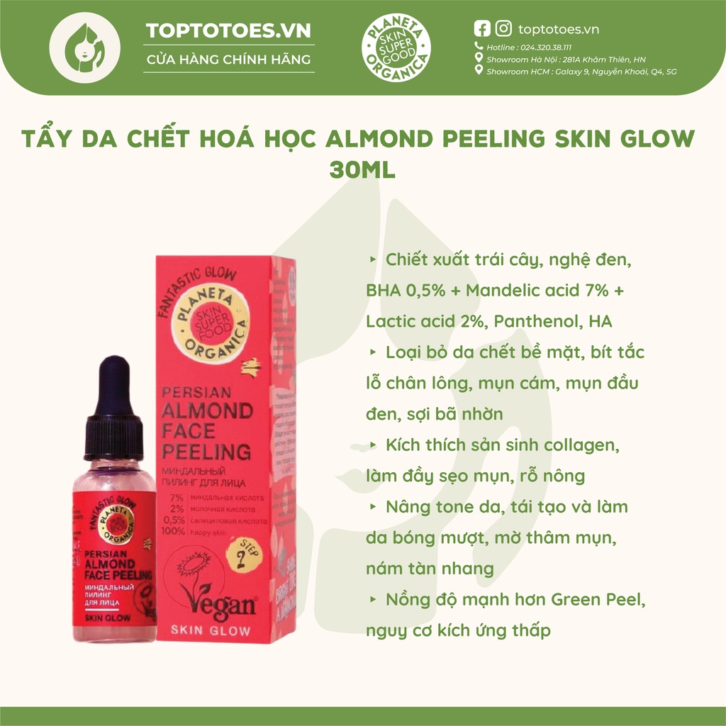 Tẩy da chết hoá học Planeta Organica Almond Face Peeling Skin Glow cho da mịn mướt, căng bóng