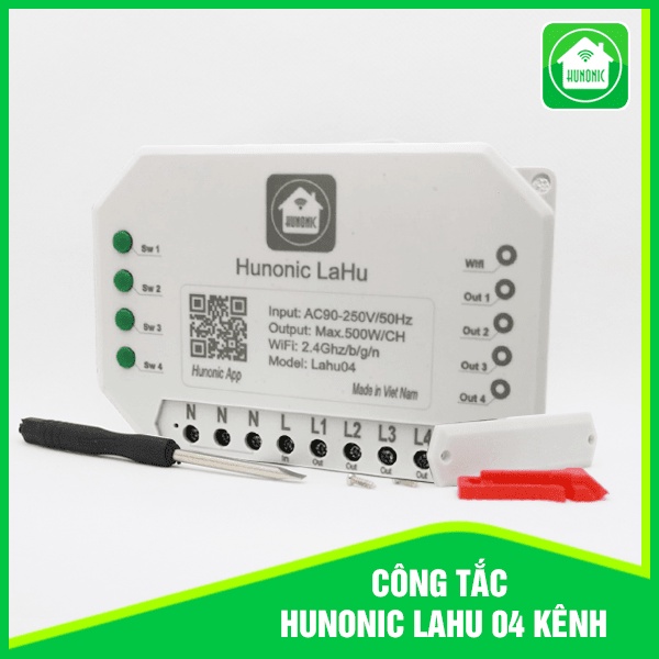 Công Tắc Điều Khiển Từ Xa Qua Điện Thoại Hunonic Lahu 4 kênh│Công tắc thông minh kết nối Wifi│ Hàng Việt Nam giá rẻ nhất