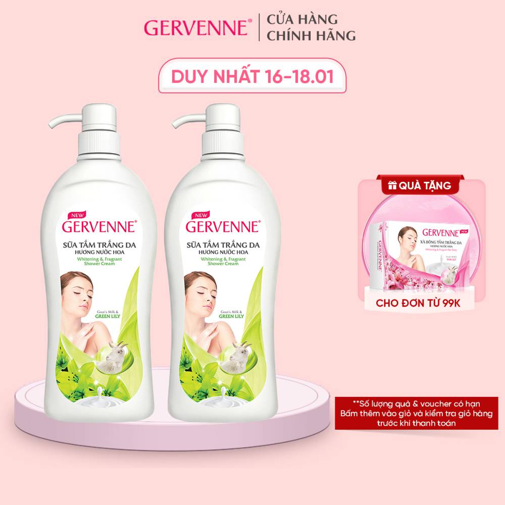 [Mã COSBDAG5 giảm 8% đơn 150k] Combo 2 Sữa tắm Trắng da Hương nước hoa Gervenne Green Lily (450gr/chai)