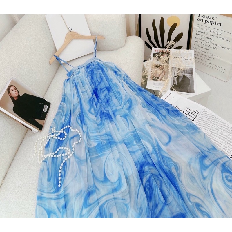 Đầm maxi suông dập ly loang màu hai màu xinh