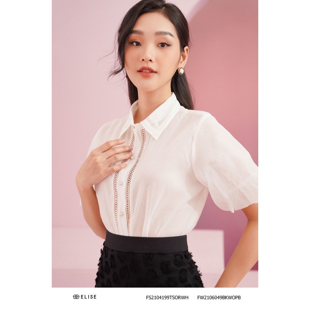 Áo sơ mi tơ trắng tay phồng thiết kế Elise FS2104199TSORWH