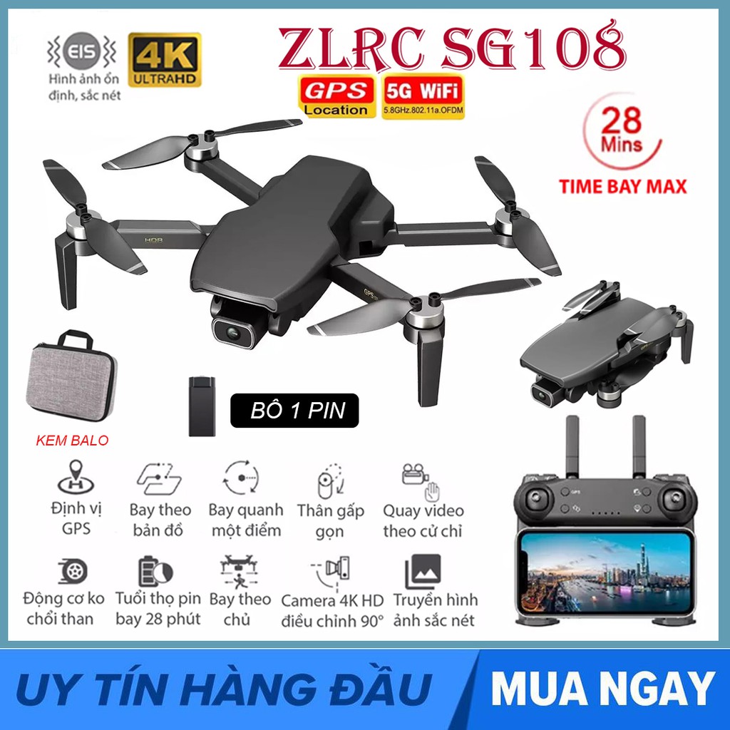 FLYCAM SG108 5G Wifi FPV 4K HD Camera Kép, Cảm biến bụng hỗ trợ chống rung ELS, Thời gian bay 25 phút