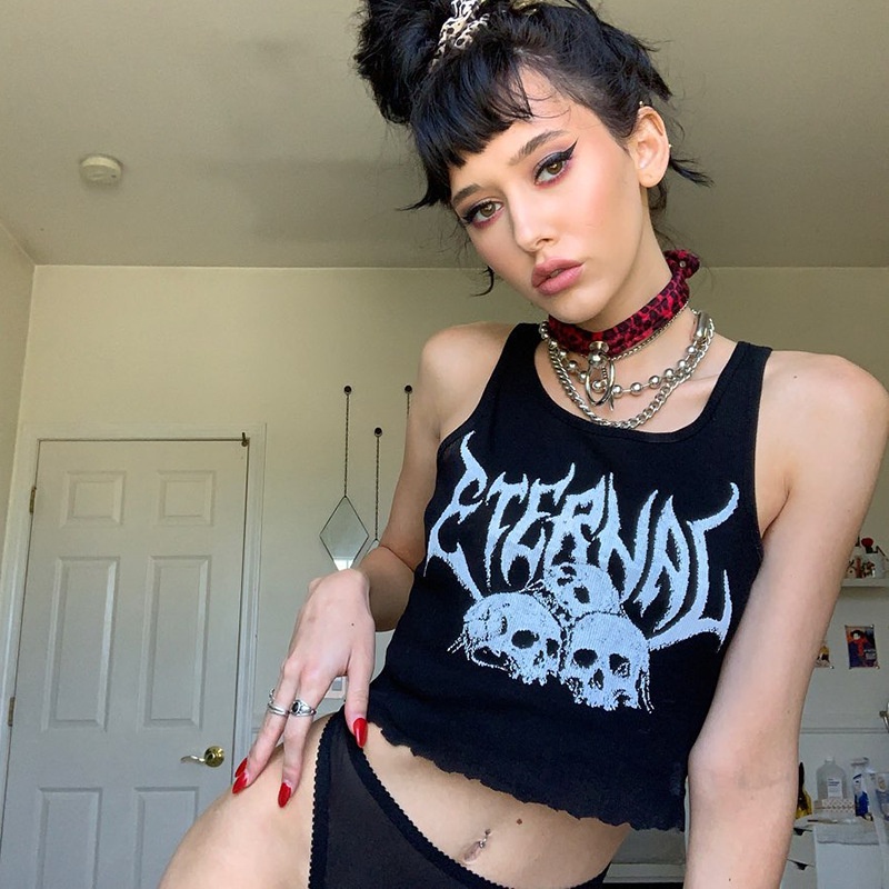 Áo croptop TODOBLACK không tay cổ tròn ôm dáng in hình đầu lâu phong cách gothic thời trang mùa hè cho nữ