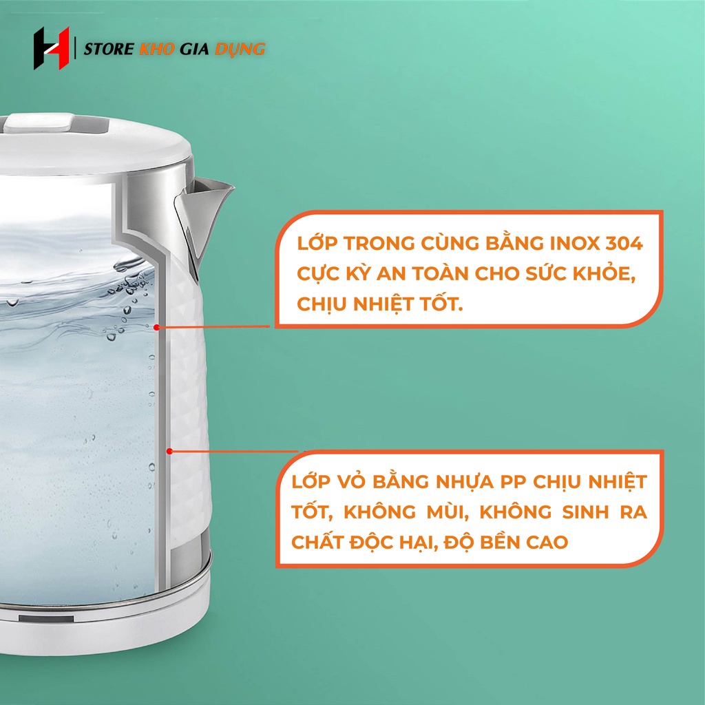 Ấm Siêu Tốc Inox 304 Cao Cấp (1.8L) - Hàng Chính Hãng PL Home - Bảo Hành 12 Tháng (Tặng Kèm Đũa)