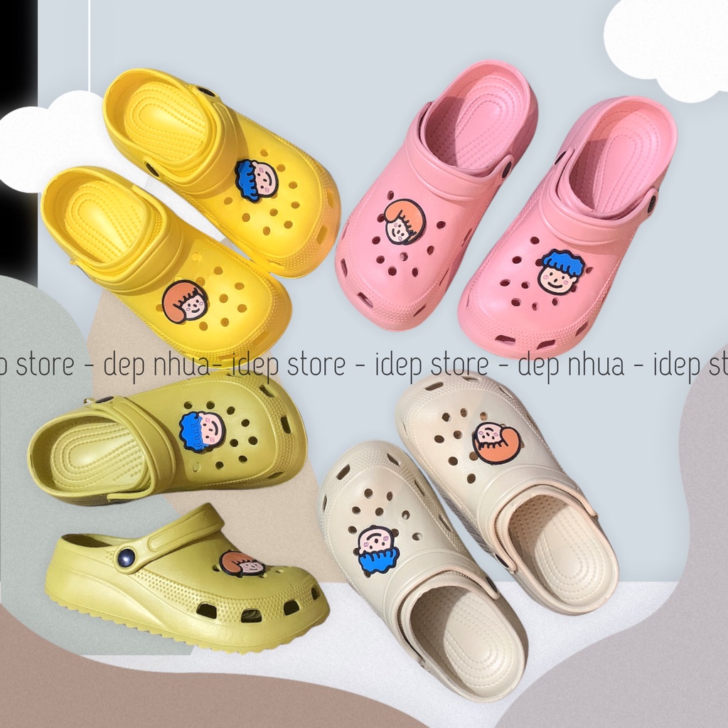 Dép Crocs nữ hình Chibi độn đế cao 5cm - Giày sục nhựa siêu nhẹ đi mưa iDép - SL024