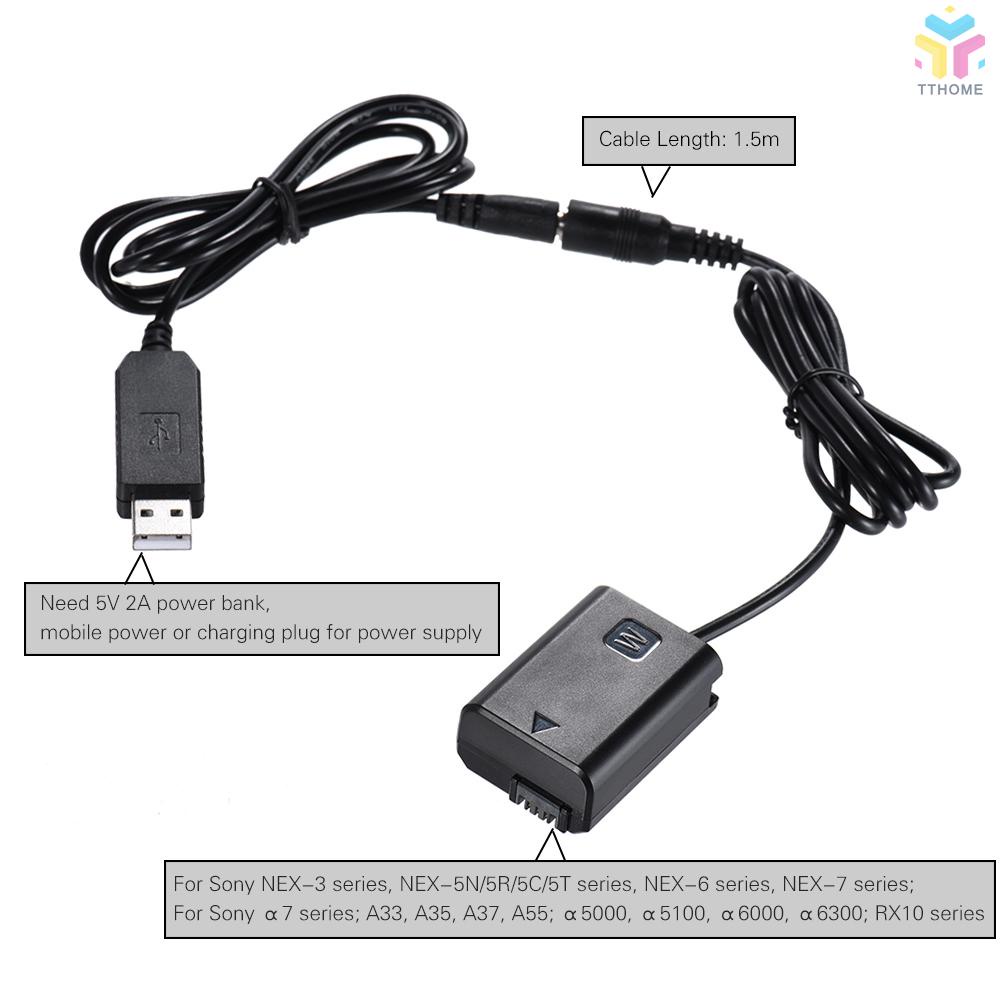 [Stock]Docooler NP-FW50 Dummy Battery + DC Power Bank (5V 2A) USB Adapter Cable Replacement for AC-PW20 for  NEX-3/5/6/7 Series A33 A37 A35 A55 a7 a7R a7II A6000 A6300