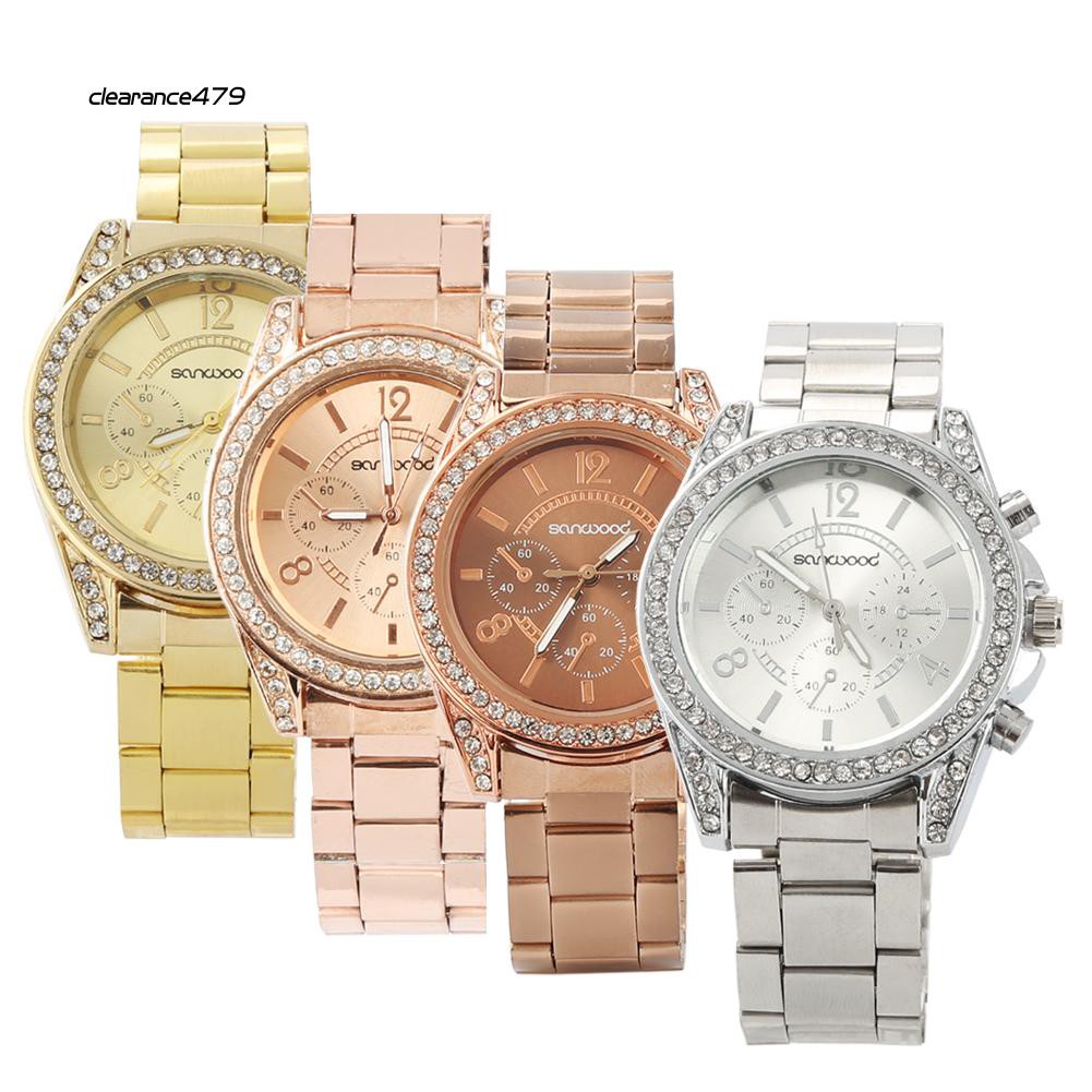 Đồng Hồ Đeo Tay Mặt Tròn Đính Đá Lấp Lánh Thời Trang Cho Nữ