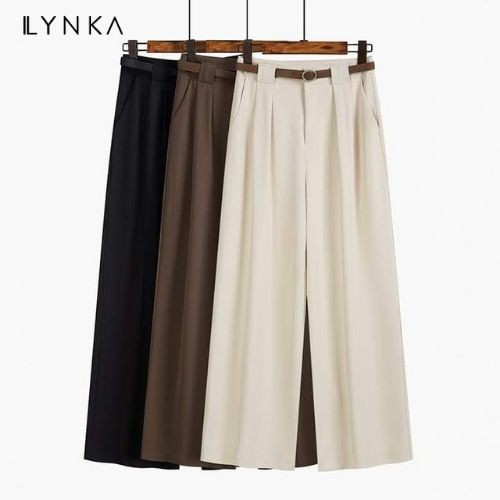 Quần suông ống rộng cạp cao culottes dài 100cm chất liệu kaki mềm tôn dáng Fkaro QS001