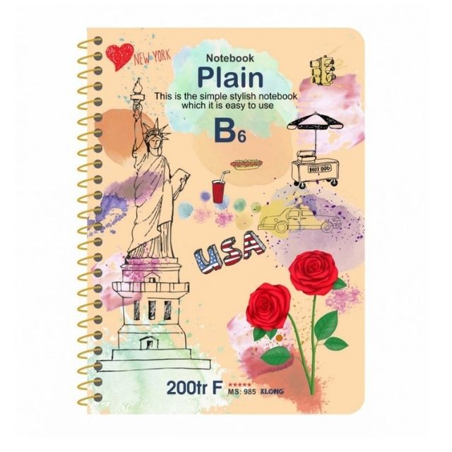 Sổ lò xo 200 trang KLONG B6 Plain ruột trơn 70/76; MS: 985
