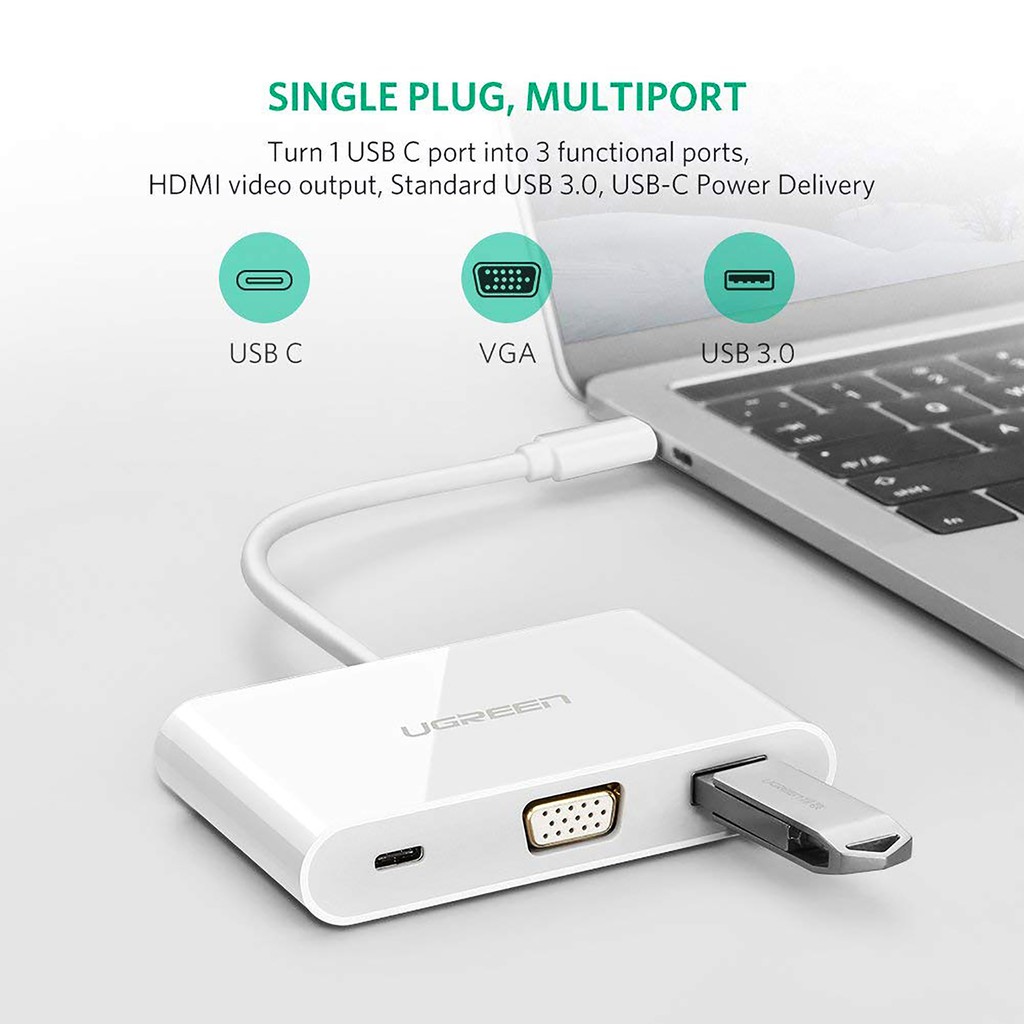 Cáp USB Type-C Ra VGA/USB 3.0/Sạc Type-C Cao Cấp UGREEN