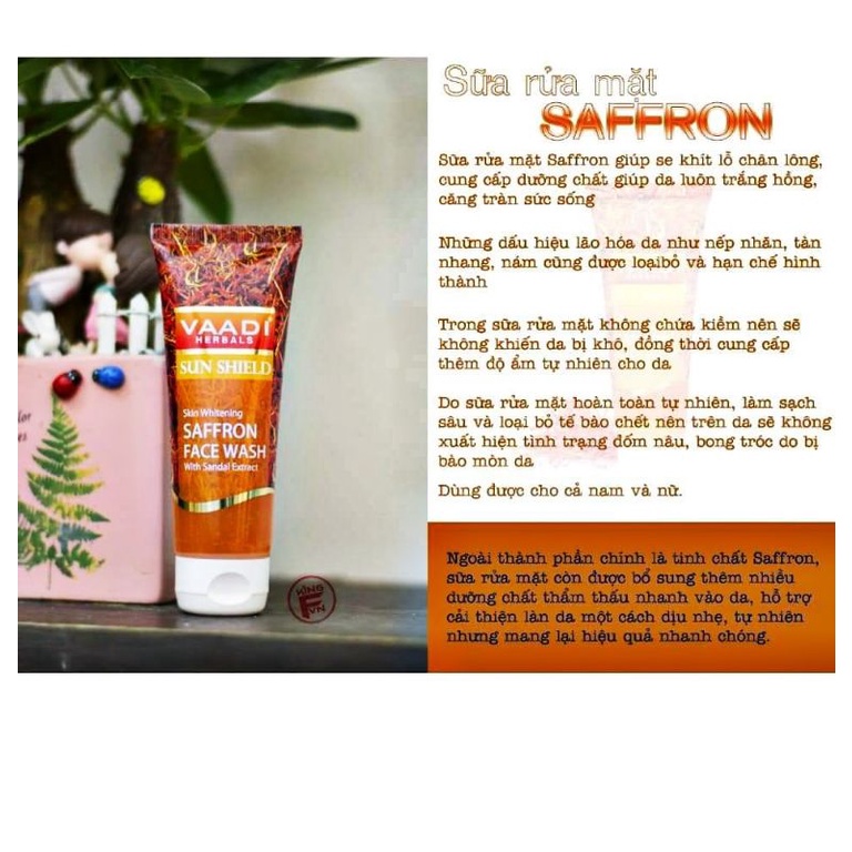 Sữa Rửa Mặt Safffron Facewash Vaadi Ấn Độ 60ml hàng chính hãng chiết xuất Nhụy Hoa Nghệ Tây | BigBuy360 - bigbuy360.vn