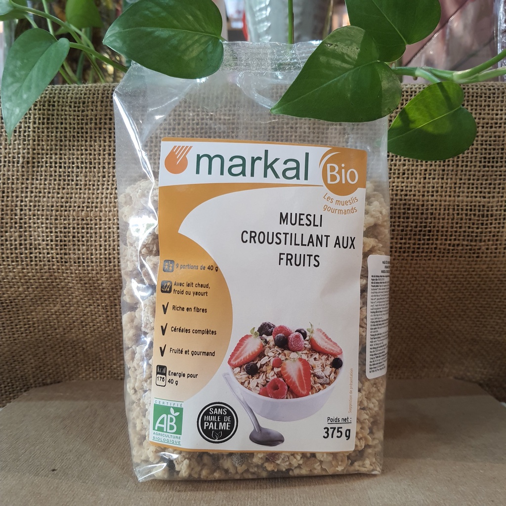 Ngũ cốc giòn trái cây hữu cơ Muesli Crunchy Markal 375g