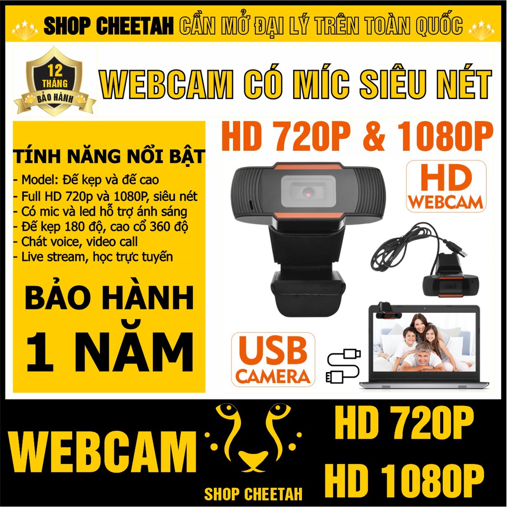 Webcam đế cao và đế kẹp HD 1080P / 720P – Tích hợp Mic và đèn Led hỗ trợ học trực tuyến – Hình siêu nét – Âm thanh chuẩn