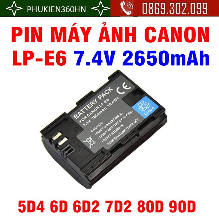 Pin Dành Cho Máy Ảnh Canon LP-E6 2650mAh