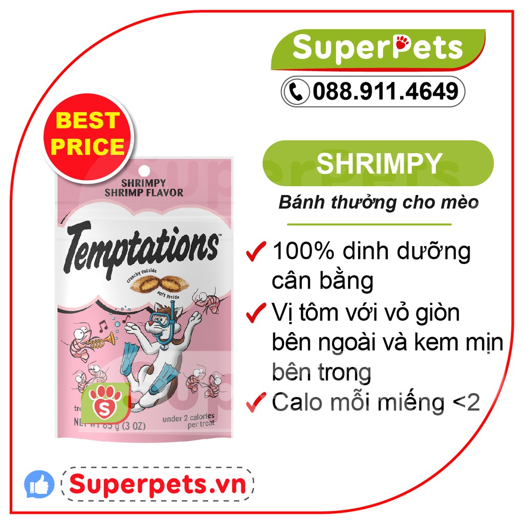 Bánh thưởng Cho Mèo Temptation Vị Tôm Hấp Temptations Shrimpy Shrimp Flavor Cat Treat