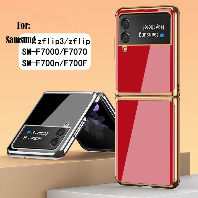 Ốp điện thoại mặt kính cường lực mạ điện màu gradient dành cho Samsung Galaxy Z Flip 3 Z Flip 5g Z Fold 3 Z Fold 2