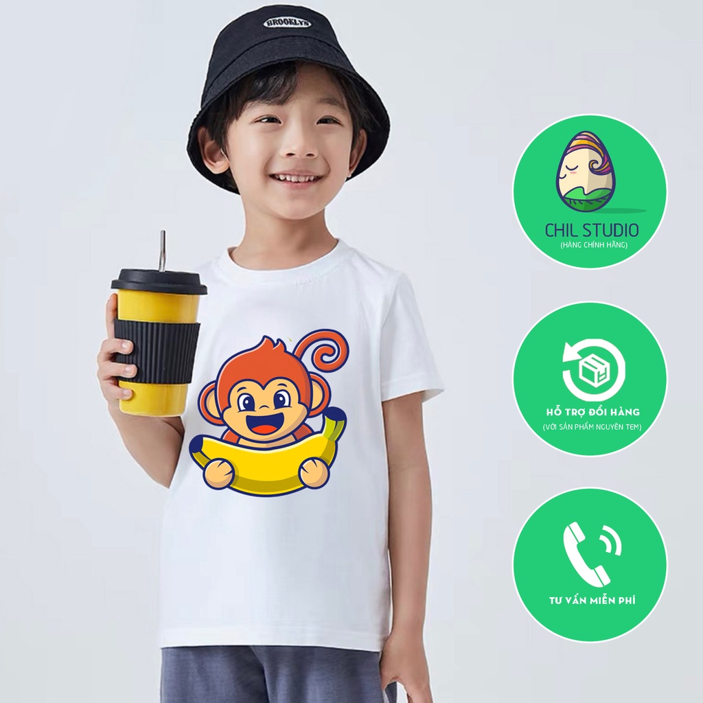 [DEAL SỐC] Áo thun bé trai Chil Studio áo cộc tay cho bé Monkey Banana ngộ nghĩnh dễ thương chất cotton tici mềm mát