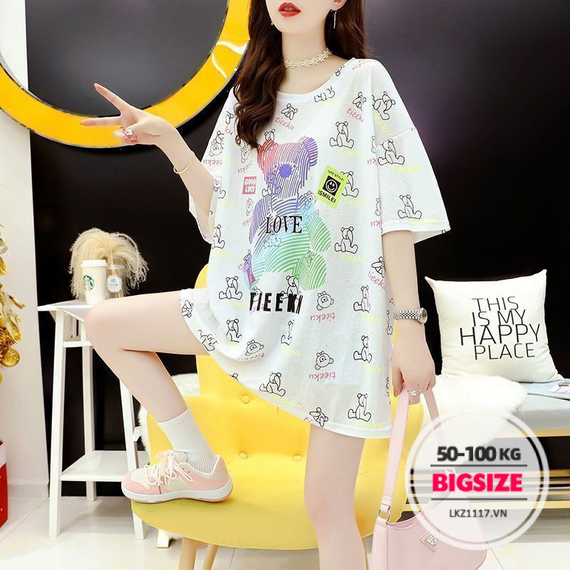 Áo thun Bigsize Áo phông nữ form rộng tay ngắn cổ tròn mùa hè Phong cách Hàn Quốc Thời Trang tiểu thư cá tính xinh đẹp cho người mập béo