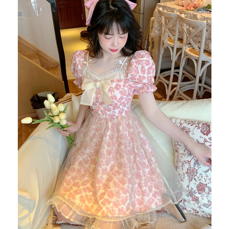 Đầm Lưới Hoa Mini Phối Nơ Thời Trang Mùa Hè Dành Cho Nữ