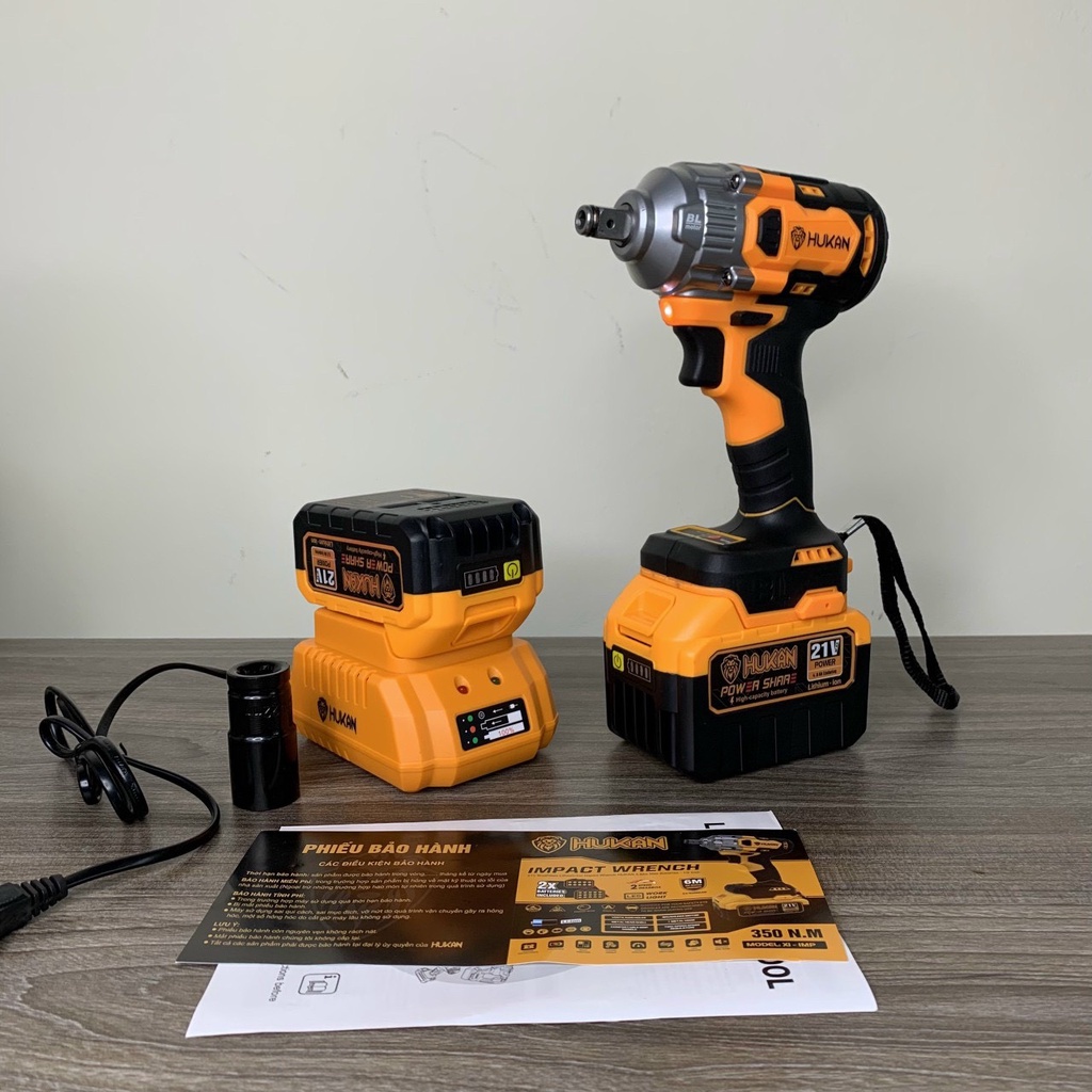 Máy siết bulong Hukan X1 PHIÊN BẢN MỚI TÍNH NĂNG CHỐNG VỠ, CHỐNG CHÁY NỔ KHI VA ĐẬP MẠNH, MÁY 1 PIN 15CELL, 1 PIN 10CELL